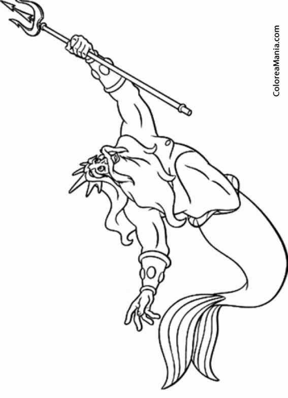 Colorear Tritn,  hijo Poseidn y Anftrite, con tridente
