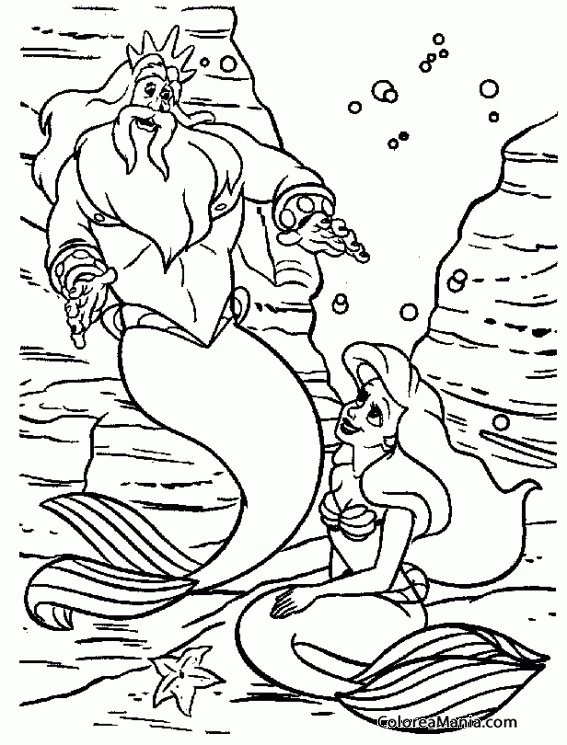 Colorear Tritn y Ariel en el fondo del mar