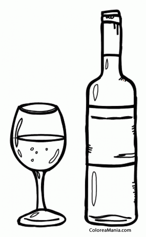 Colorear Botella y copa de vino