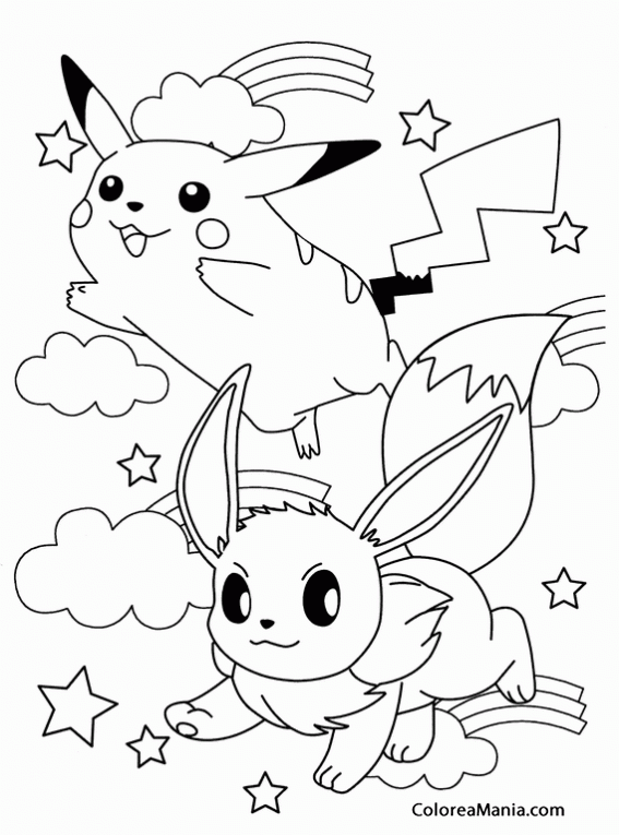 Colorear Pikachu y Eeve