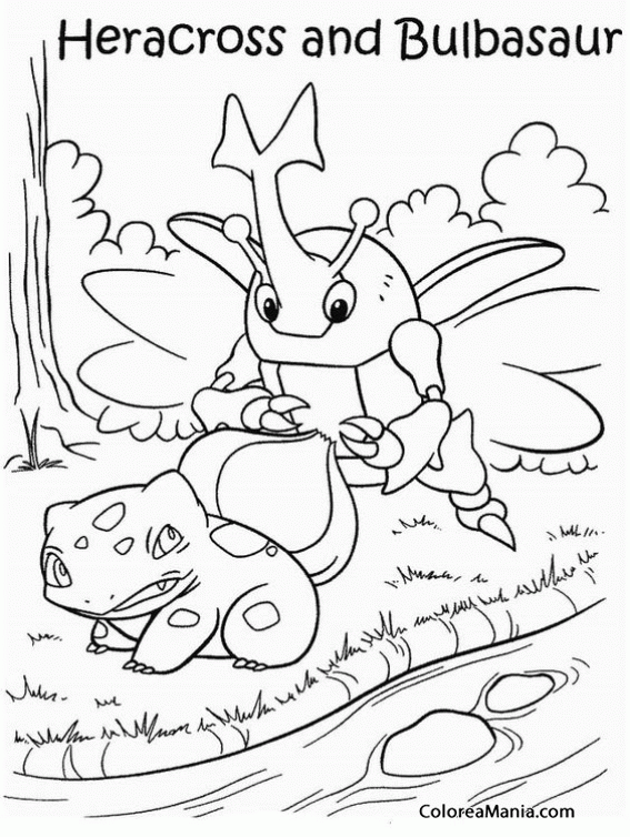 Colorear Pokemon Bulbasaur y Heracross