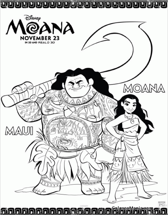 Colorear Vaiana - Maui y Moana