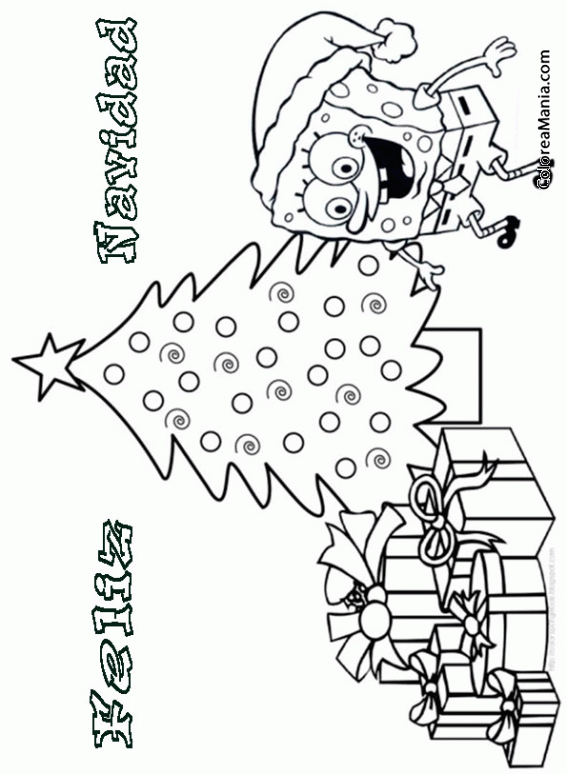Colorear Feliz Navidad Bob Esponja