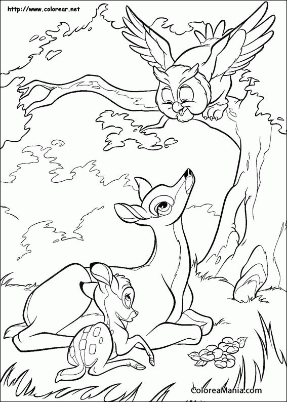Colorear Bambi con su mam y Bho
