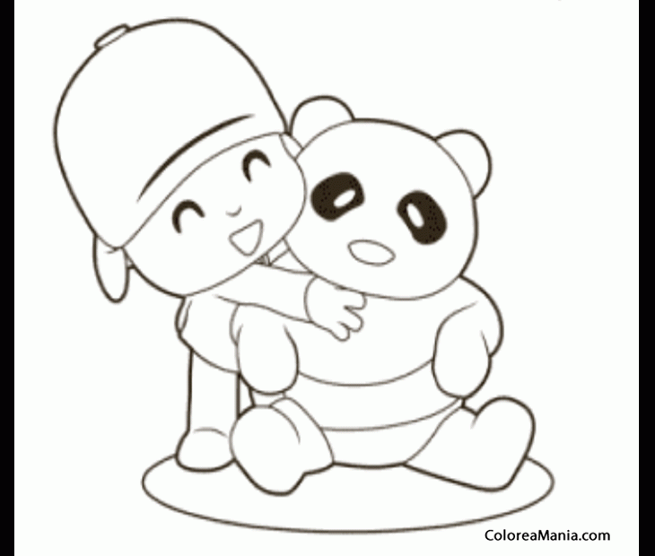Colorear Pocoy abraza un osito Panda