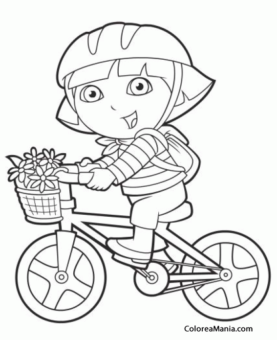 Colorear Dora va en bicicleta