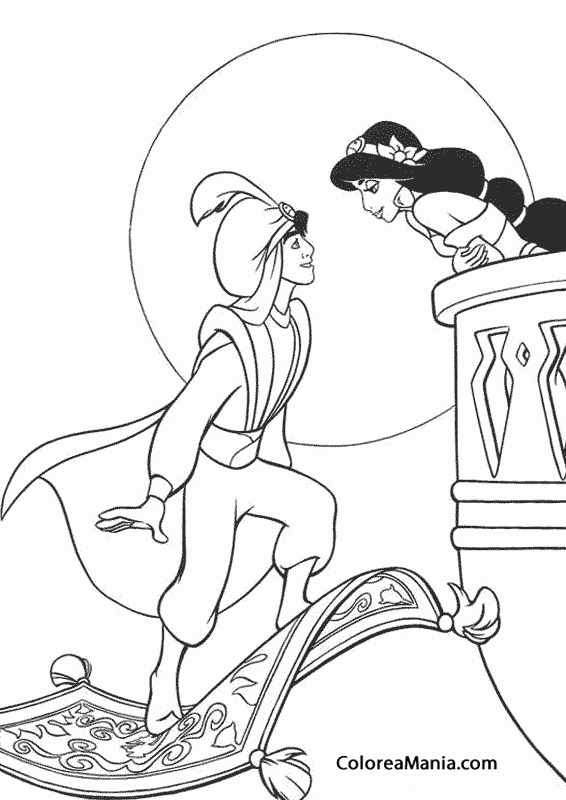 Colorear El prncipe Aladdin y la princesa Jasmine