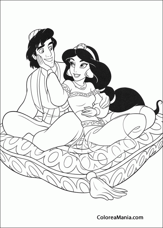 Colorear Aladdin y Jasmine