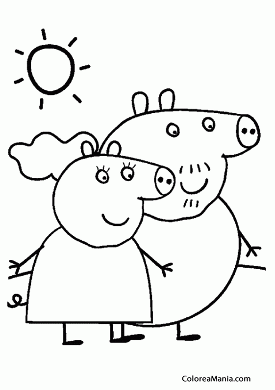 Colorear Papa Pig y Mama Pig