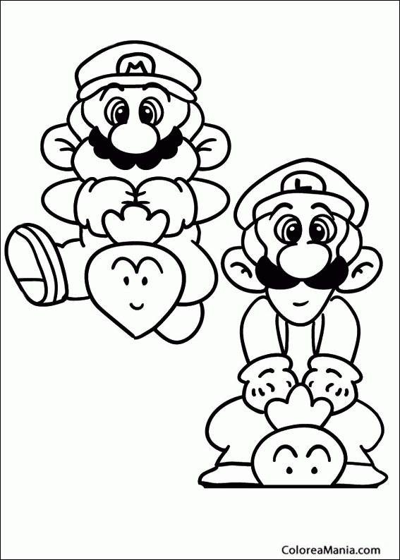 Colorear Mario con Luigi, su hermano