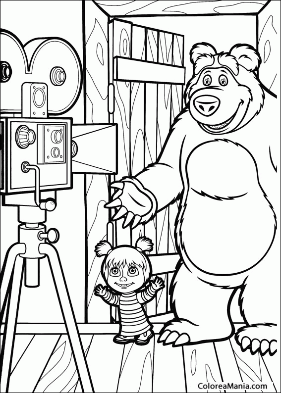 Colorear Masha y el oso hacindose una foto