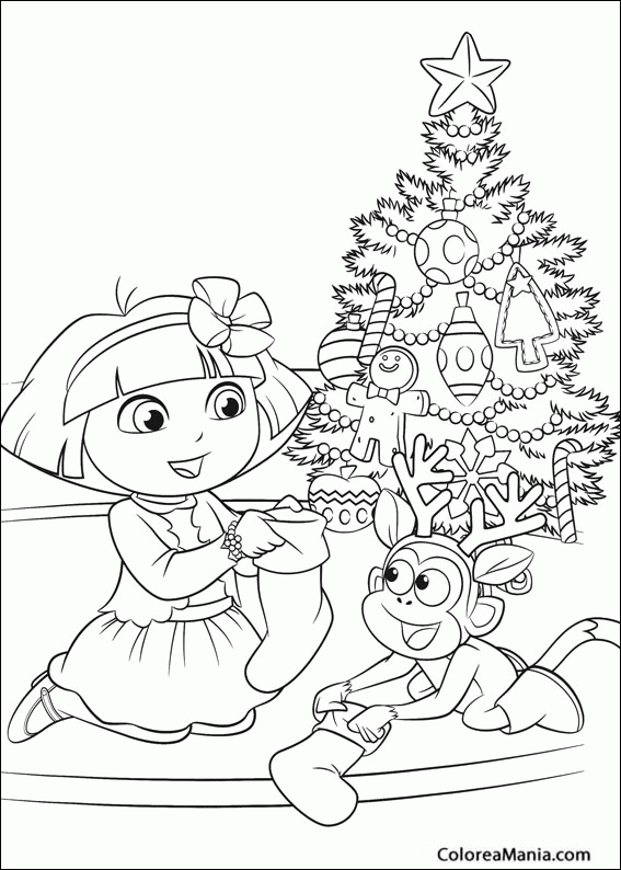 Colorear Dora la Exploradora en Navidad