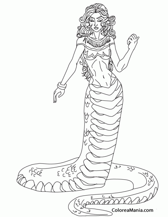 Colorear Equidna, mitad mujer, mitad serpiente