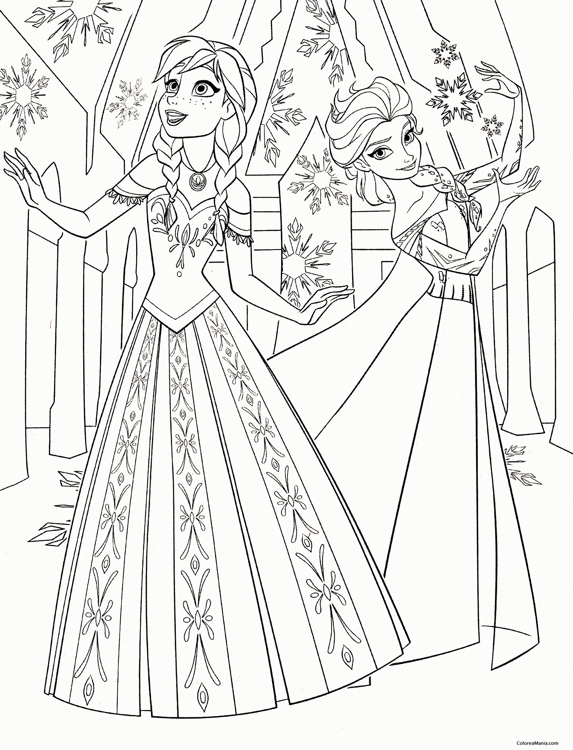 Colorear Anna y Elsa bailando