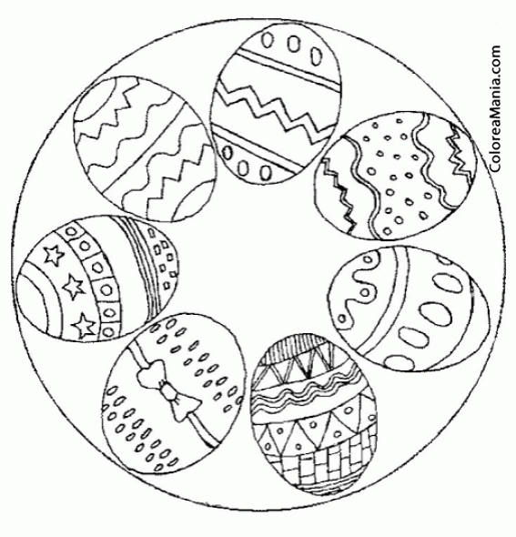 Colorear Mandalas Pascua, 6 huevos