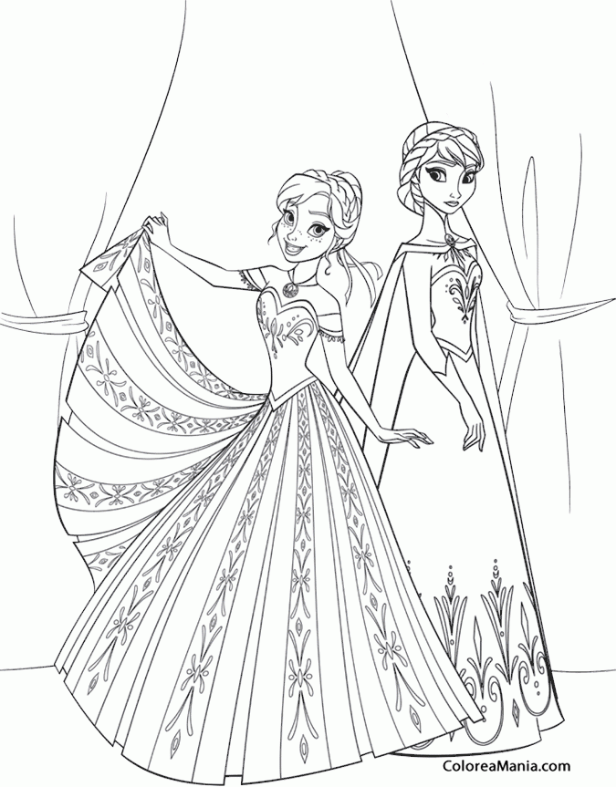 Colorear Elsa y Anna