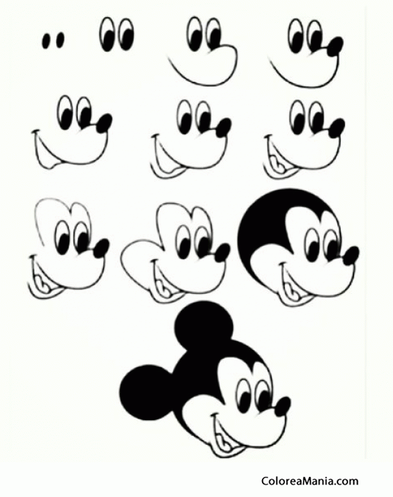 Colorear Como dibujar cabeza de  Mickey Mouse