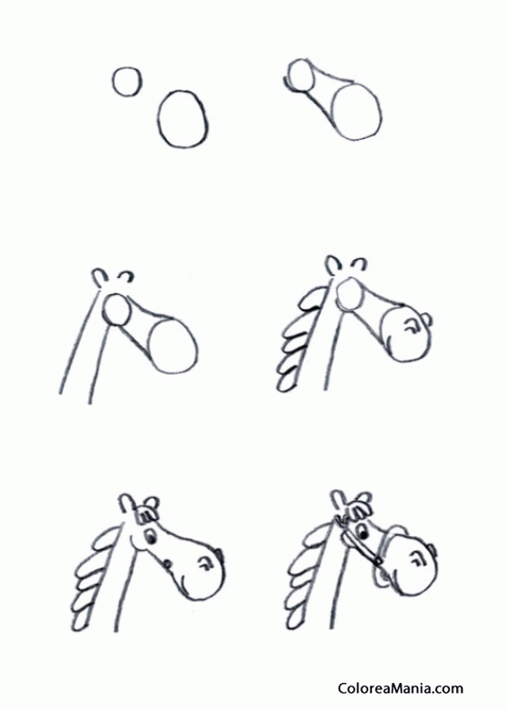 Colorear DIbujar cabeza de caballo, comic