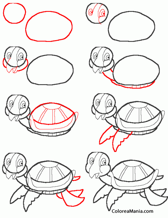 Colorear How to draw a turtle. Dibujar tortuga