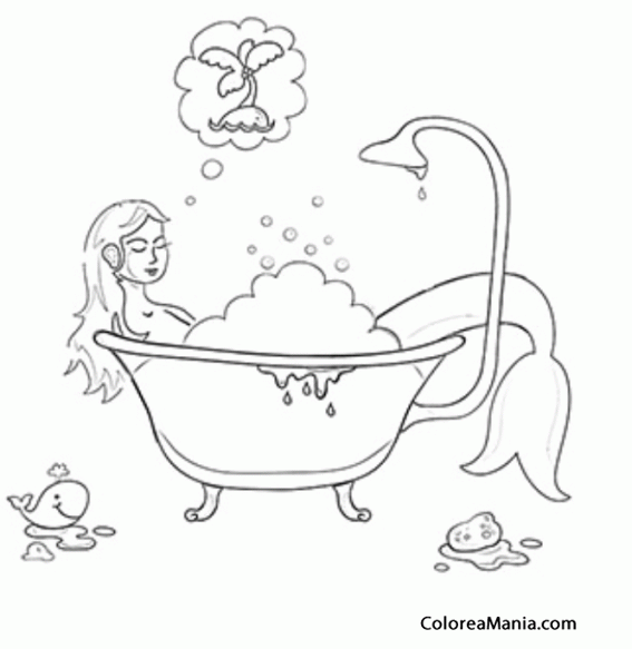 Colorear Sirena en la bañera