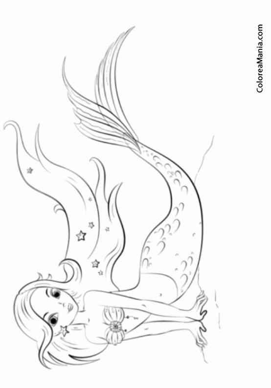 Colorear Sirena descansando en el fondo marino