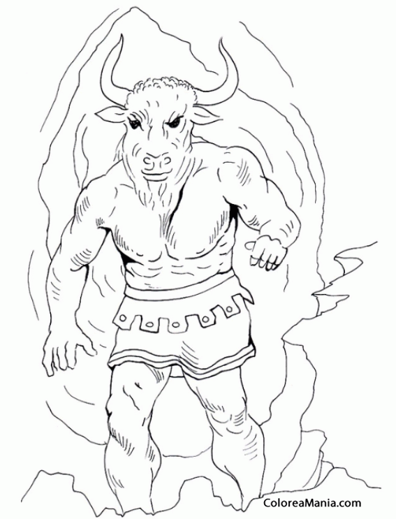 Colorear Minotauro saliendo de la cueva