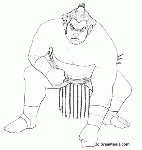 Colorear Luchador Sumo, puo en el suelo