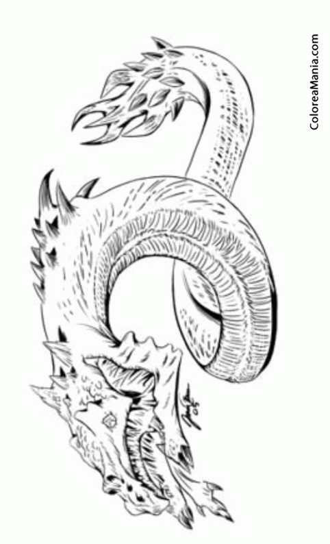 Colorear Basilisco. Cuerpo serpiente, patas de ave y alas espinosas 2