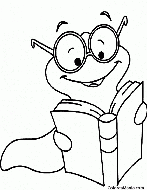 Colorear Gusano con gafas leyendo un libro