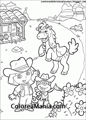 Colorear Dora y Botas hacen de Cowboys