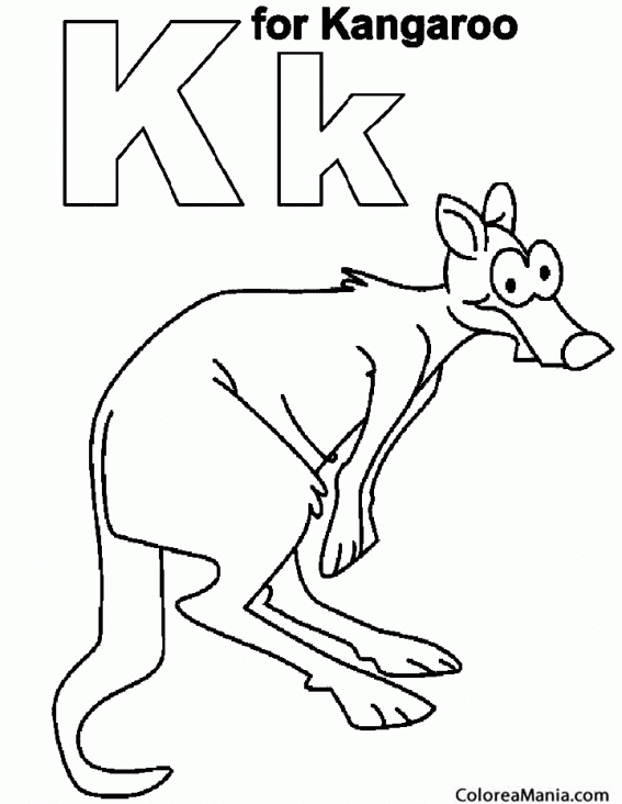 Colorear K de kangaroo. Canguro 3