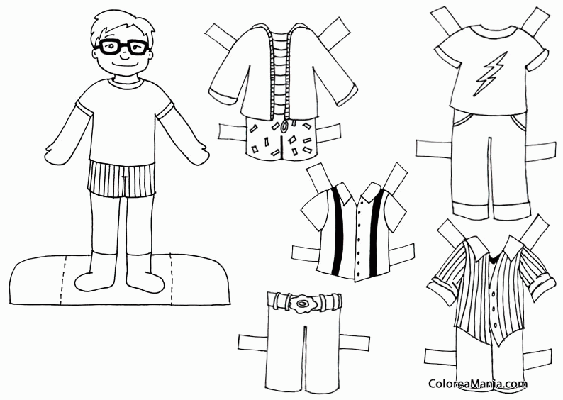 Colorear Jovencito con gafas (Muñecas. Ropa), dibujo para colorear gratis