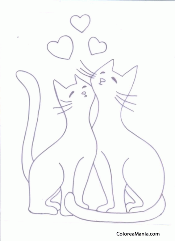 Colorear Gatos enamorados (Animales Domésticos), dibujo para colorear gratis