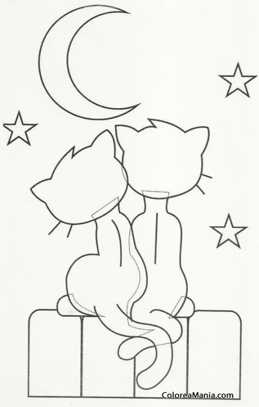 Colorear Gatos, amor en la noche