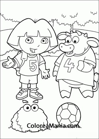 Colorear Dora y Benny el Toro en el partido de futbol