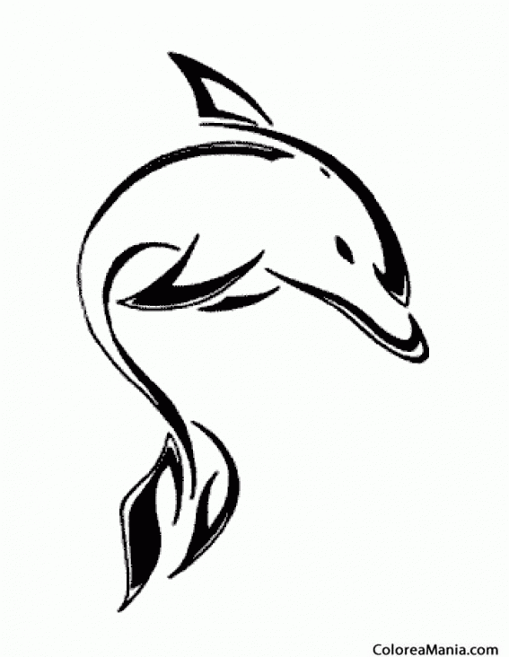 Colorear Delfín tatuaje (Animales Marinos), dibujo para colorear gratis
