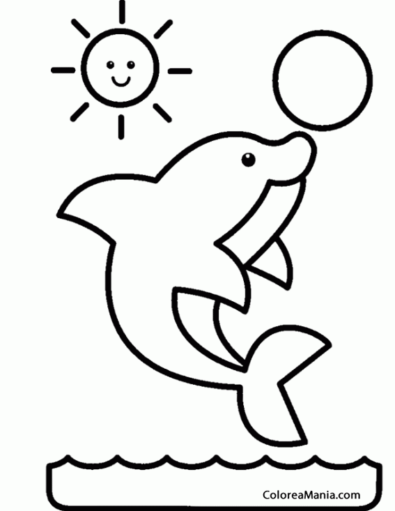 Colorear Delfín y pelota en la piscina (Animales Marinos), dibujo para  colorear gratis