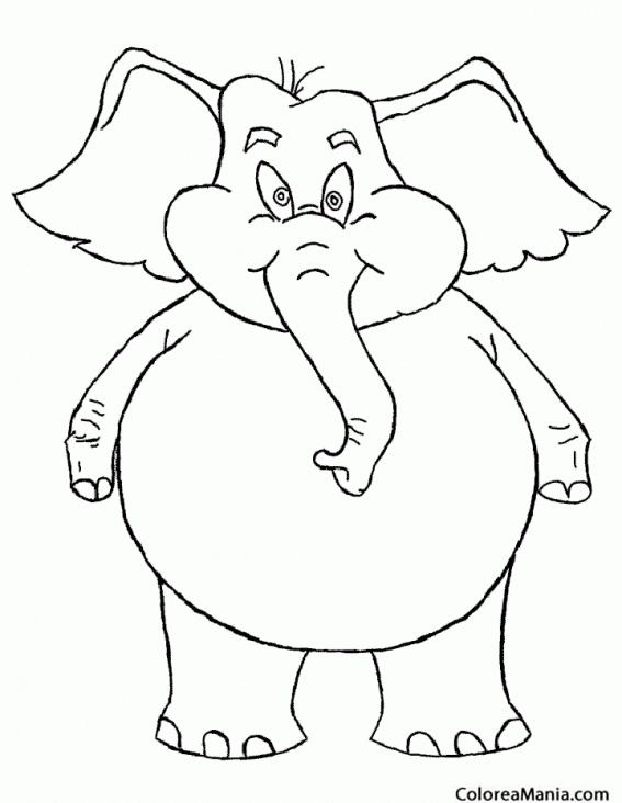 Colorear Elefante de pie, dibujo infantil