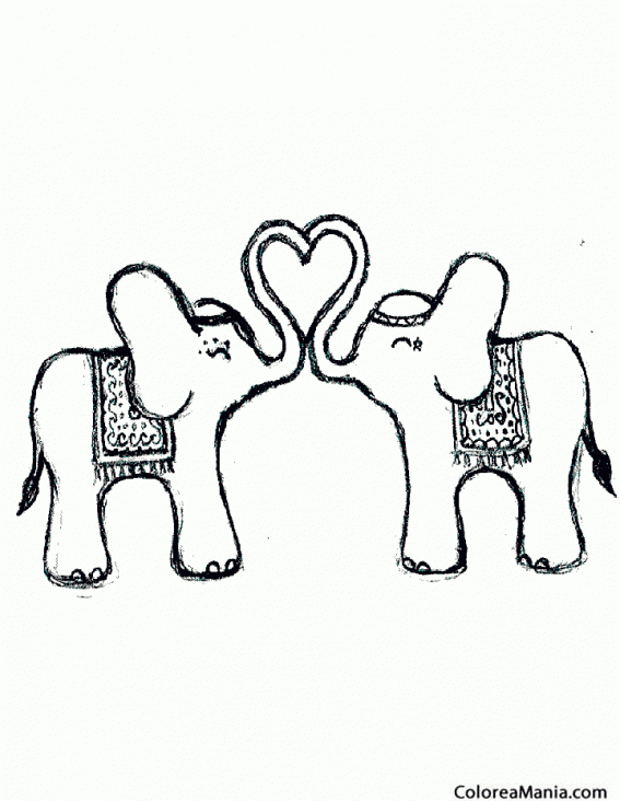 Colorear Dos Elefantes hacen corazn
