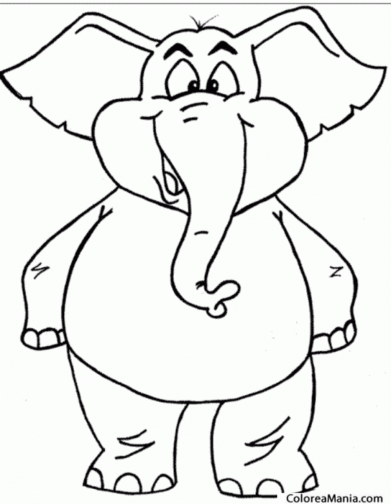 Colorear Elefante de pie, dibujo infantil 2
