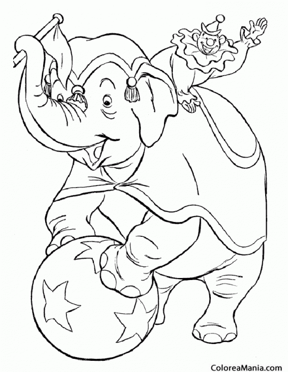 Colorear Elefante de circo subido a la bola