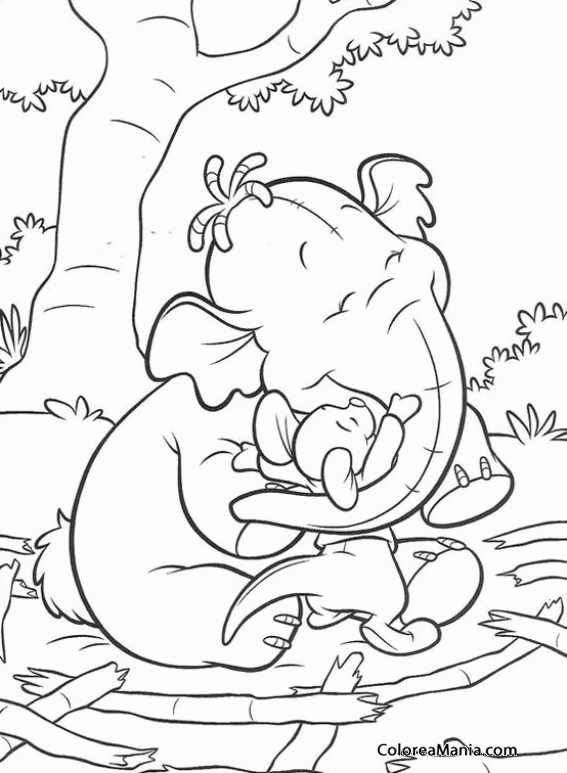 Colorear Elefanito abrazando ratn