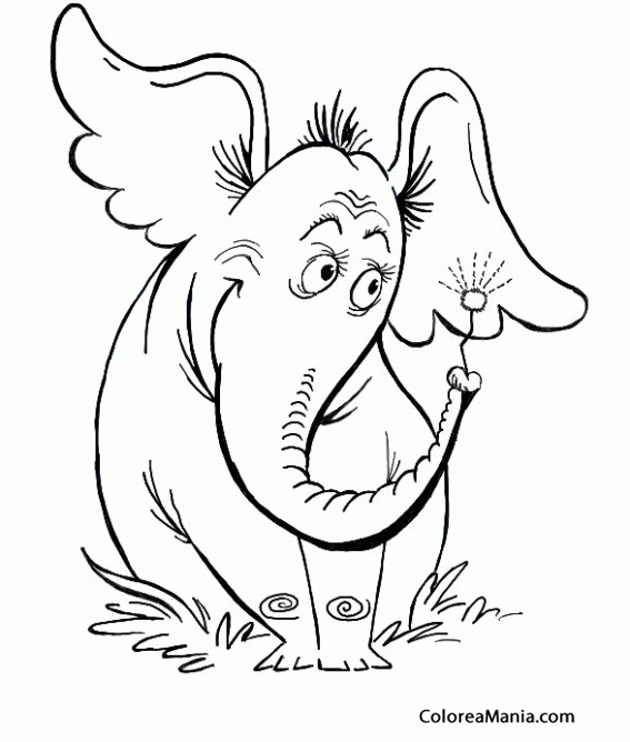 Colorear Elefante con flor en la trompa