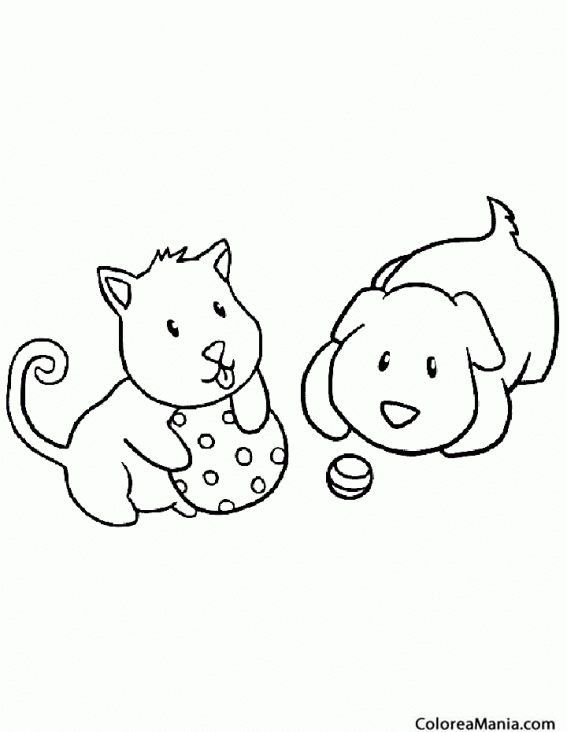 Colorear Perros jugando (Animales Domésticos), dibujo para colorear gratis