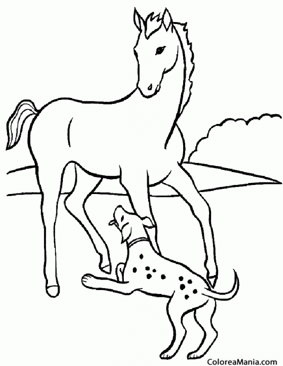 Colorear Perro y caballo (Animales Domésticos), dibujo para colorear gratis Colorear Perro y caballo (Animales Domésticos), dibujo para colorear gratis