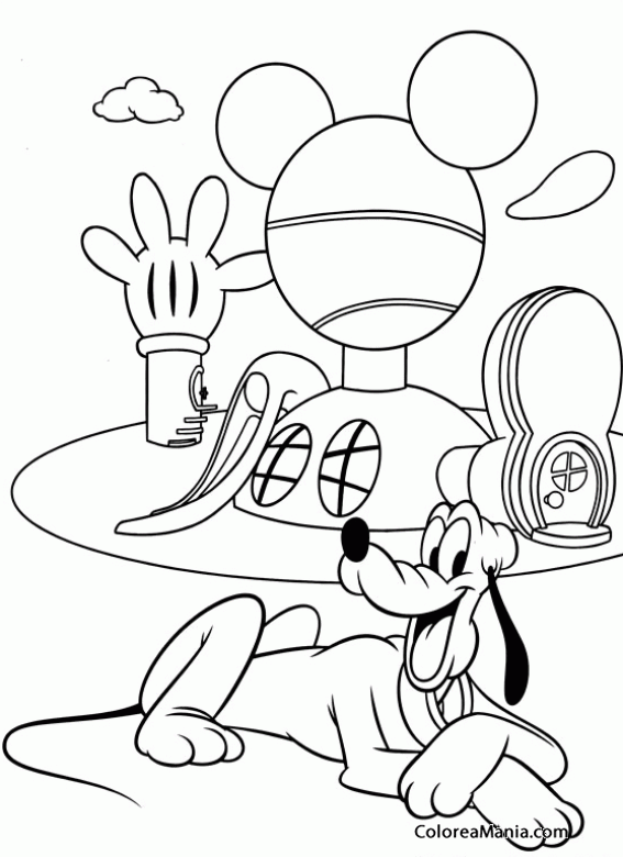 Colorear Pluto en casa de Mickey