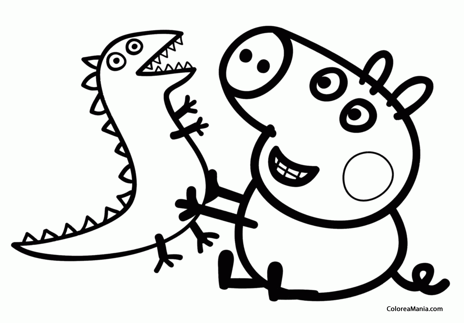 Colorear George con su dinosaurio (Peppa Pig), dibujo para colorear gratis Colorear George con su dinosaurio (Peppa Pig), dibujo para colorear gratis