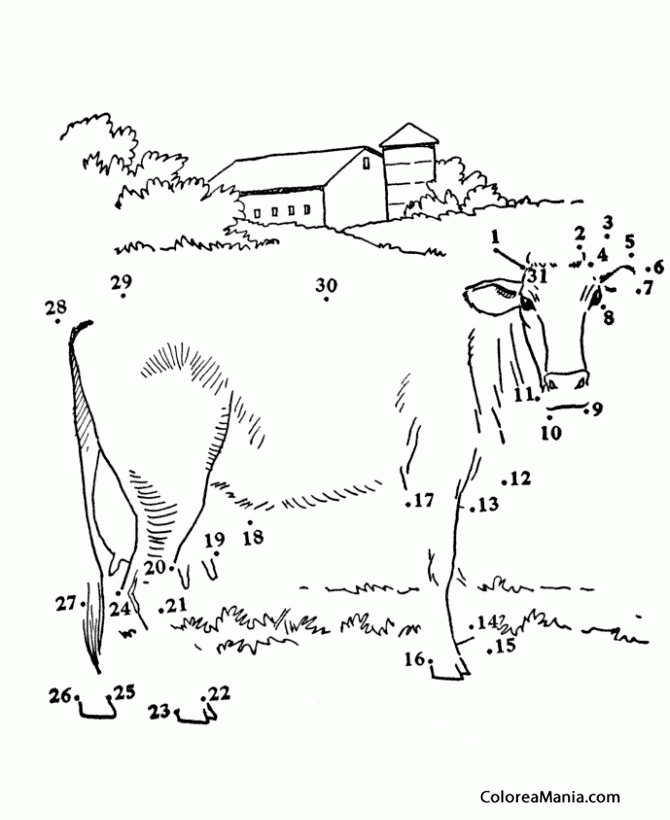 Colorear Vaca lechera con granja distante (31)