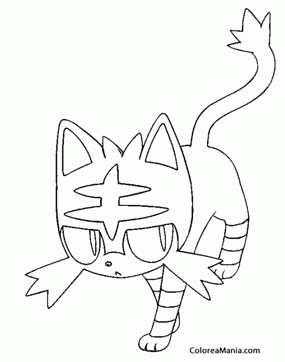 Colorear Litten. Pokemon Sol y Luna