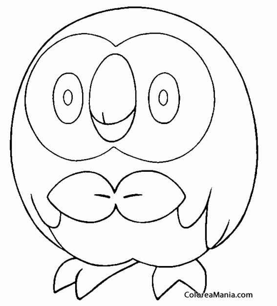 Colorear Rowlet. Pokemon Sol y Luna